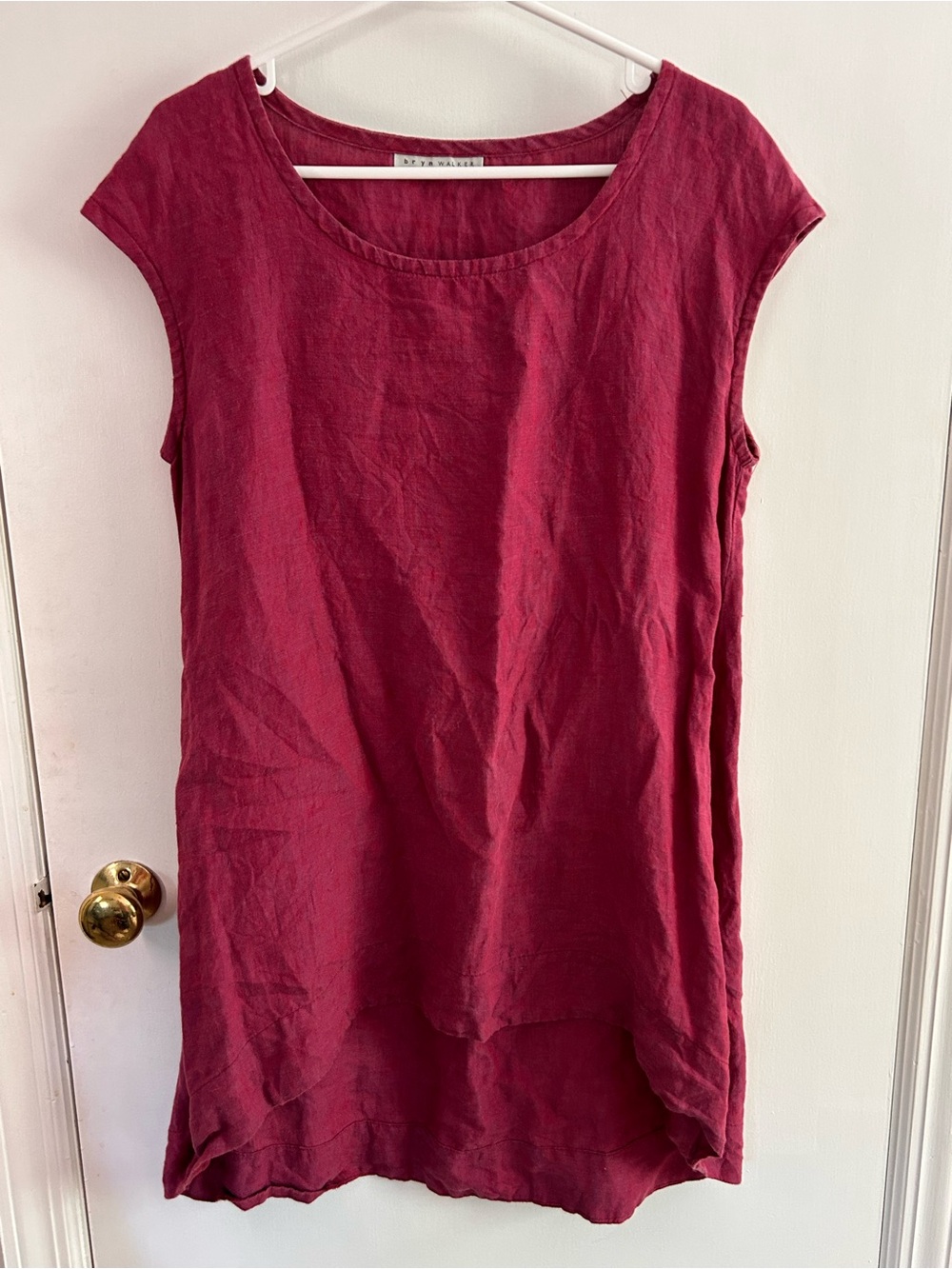 BRYN WALKER CRANBERRY CAP SLEEVE ASYMMETRICAL LINEN TUNIC DRESS SIZE XS